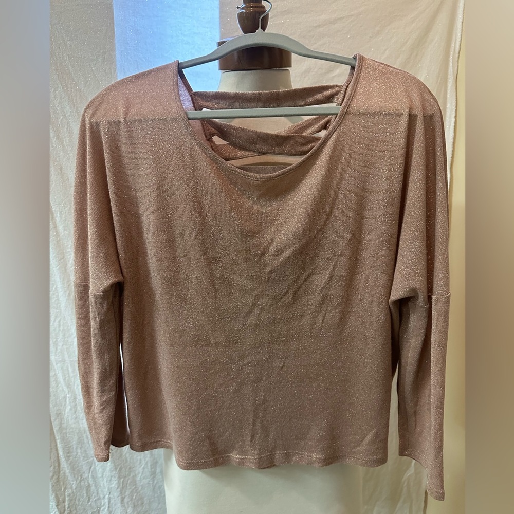 2 Hearts champagne gold tone blouse top with cross cross back.